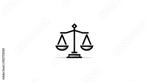 A balanced scale icon with a simplistic, modern design, depicting justice and law, on a white backdrop