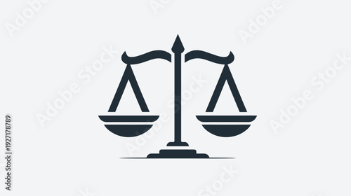A minimalist icon of balancing scales, depicting justice. A central vertical pole, two pans