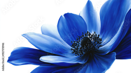 Blue Watercolor Flower Painting on White Background