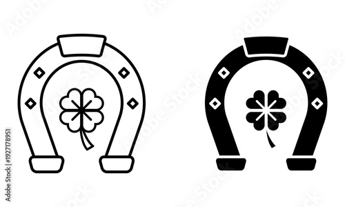 Lucky horseshoe with four-leaf clover icon illustration