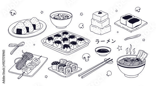 Japanese Food Illustration Collection Hand Drawn Style