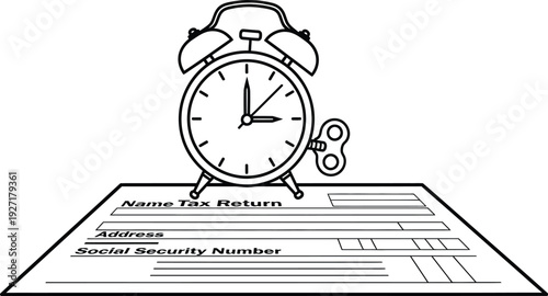 Tax return form with vintage alarm clock vector illustration