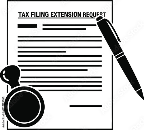 Tax filing extension request form with pen and stamp