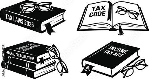 Tax laws book with eyeglasses and bookmark concept
