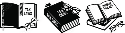 Tax laws book with eyeglasses and bookmark concept