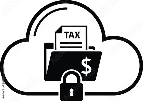 Cloud tax storage illustration with secure padlock icon