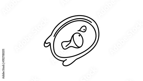 A minimalist line art illustration of a smiling face in a circular shape with a simple design