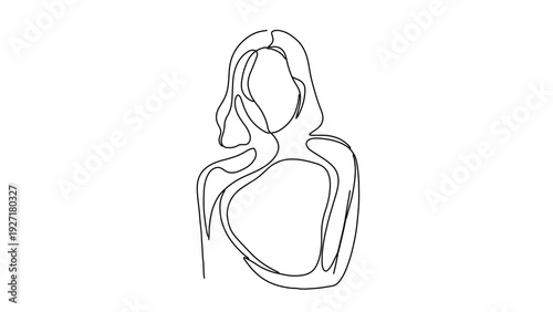 A minimalist line art vector illustration of a woman with long hair