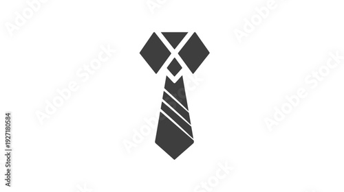 A grayscale illustration of a necktie with a geometric collar on a white background