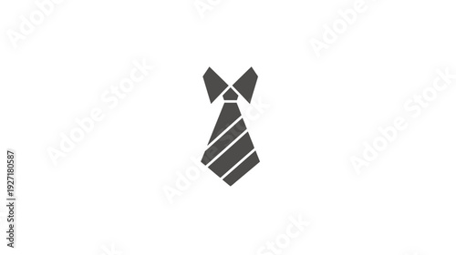 A grayscale icon of a necktie with stripes, featuring a collar on a white background