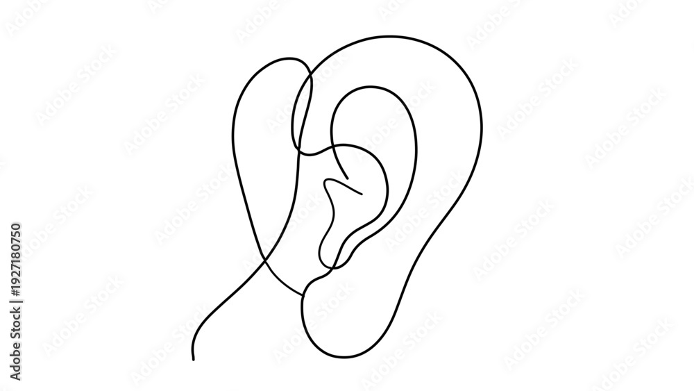 Obraz premium A minimalist line art illustration of a human ear in a continuous loop design