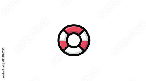 A colored lifebuoy with a dark outline, and white background