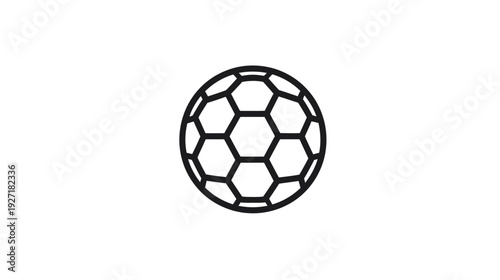 A monochrome illustration of a soccer ball icon, featuring a classic segmented design
