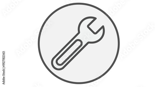 A wrench icon is depicted inside a gray circle with a dark outline against a white background