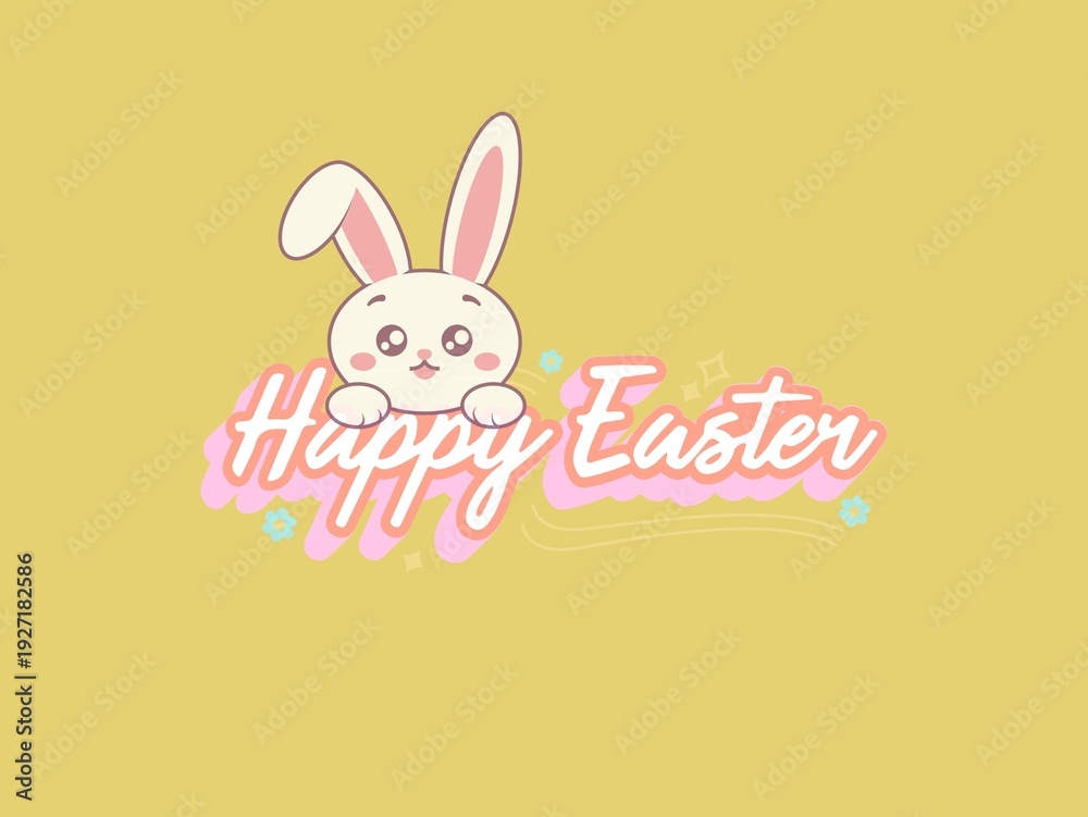 Fototapeta premium Cute minimalist illustration of a white bunny peeking over