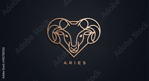 Aries zodiac sign symbol in gold line art style.