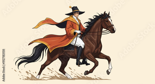 Cowboy Riding Horse in Action Pose.