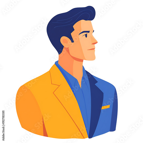 Corporate Figure in Blue and Orange Suit