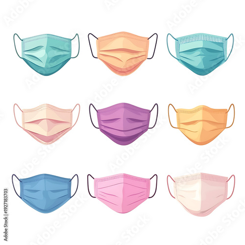 Set of Eight Medical Face Mask Icons