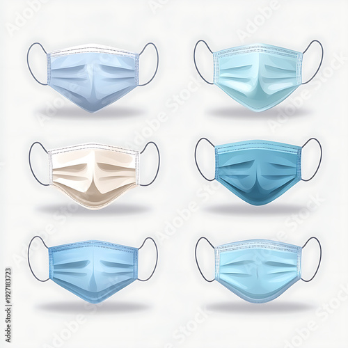 Set of Eight Medical Face Mask Icons