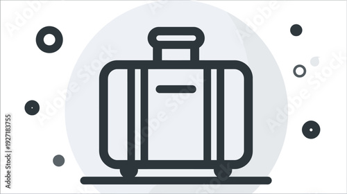 Stylized illustration of a rectangular carry-on suitcase, set within a soft circular design