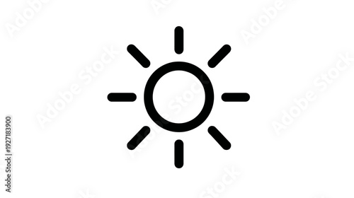 A minimalist icon of the sun, featuring a dark circular shape with radiating strokes