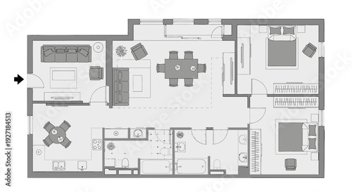 Detailed floor plan of a modern residential apartment layout.