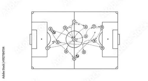 Detailed soccer field diagram with player positions and formations.
