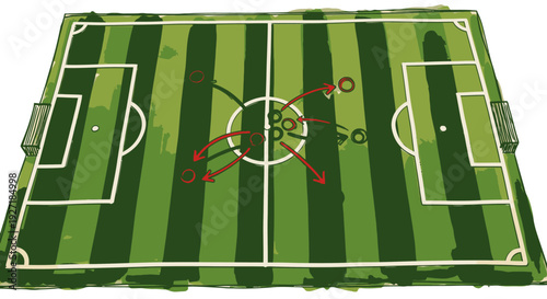 Soccer field diagram illustrating player positions and movements.