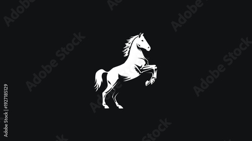 A white horse rearing on its hind legs against a black background, a minimalist silhouette