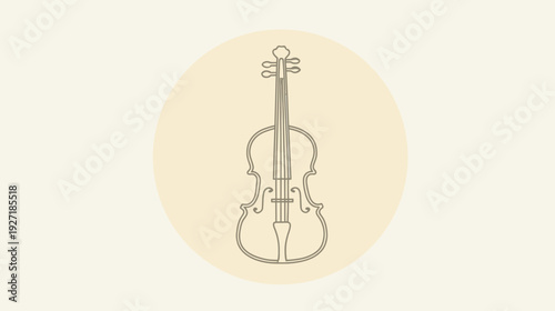 A simple, minimalist illustration of a violin with a muted color palette, inside a light circle