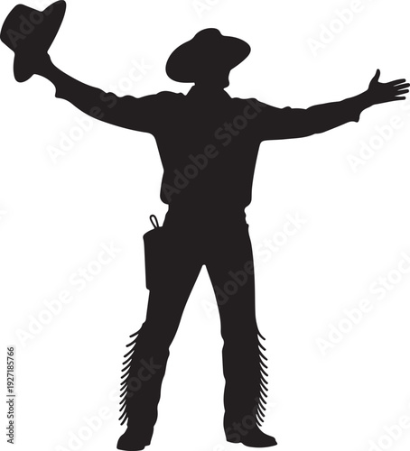 Cowboy Silhouette Icon – Western Rancher Hat Greeting Vector