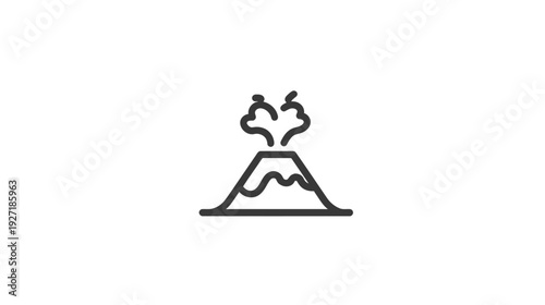 A simple, black line icon of a volcano erupting with smoke coming out