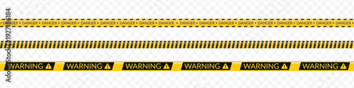 Warning and danger tape on transparent background, caution sign, hazard symbol