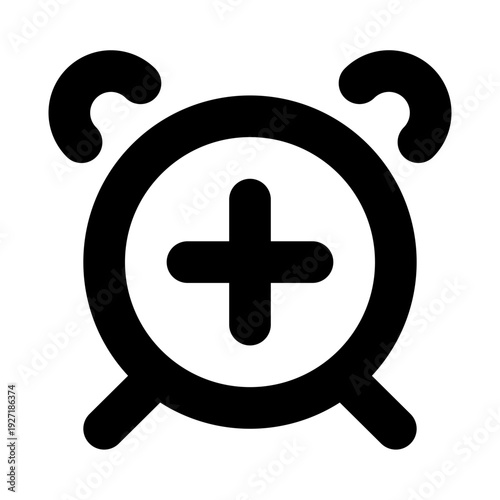 Adding time with the plus sign on the alarm clock face, represents the concept of more time or add new alarm