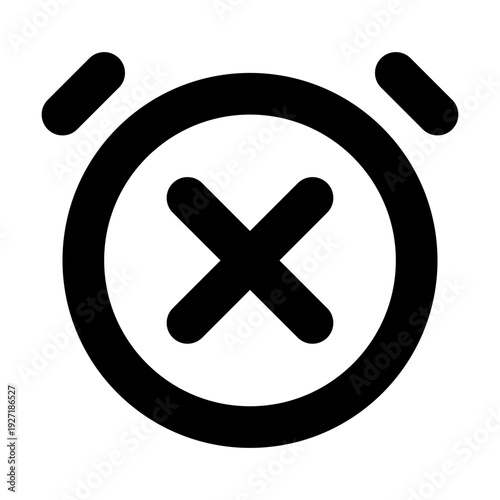 A black alarm clock with a cross through it, symbolizing no alarms or inactivity