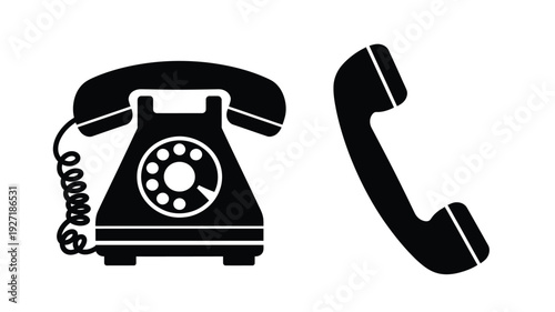 Classic black rotary telephone design in a striking silhouette