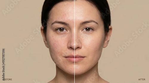 Before and after skincare comparison of womans face with skin imperfections