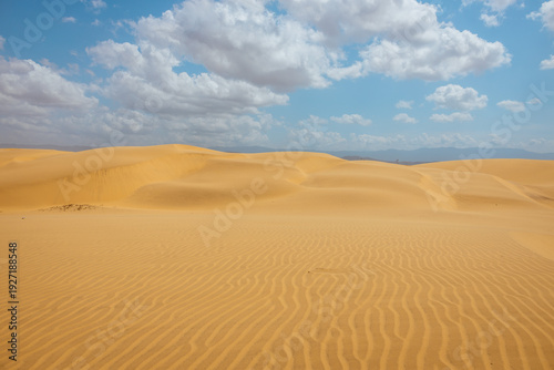 Golden Sand Dunes of Coro under a Blue Cloudy Sky in Paraguaná, Venezuela