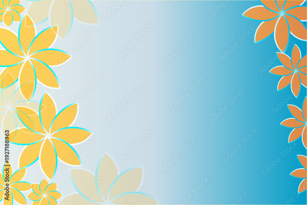 Obraz premium Cadre floral jaune et orange sur fond dégradé vert-beige – design décoratif lumineux
