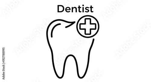 Dental health icon a black outline of a tooth with a medical cross symbol