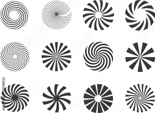 Abstract circular graphic design elements with radial and swirling patterns, perfect for digital and print media