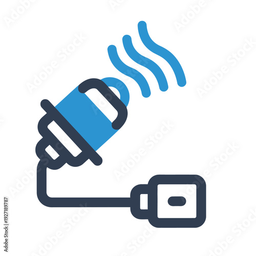 Modern microphone icon symbolizing audio recording, live performance, broadcasting, and communication, featuring a crisp blue and dark outline design with radiating sound waves