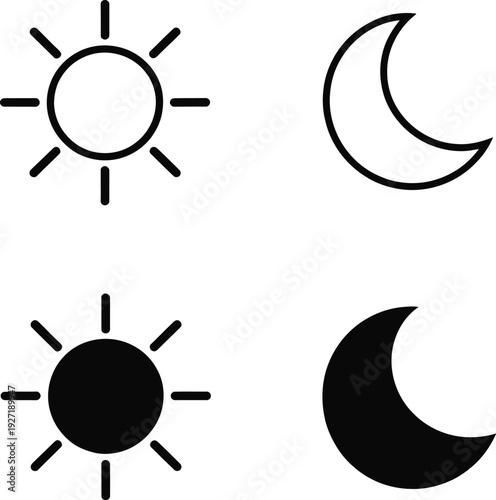 A Minimalist Black And White Illustration Showing The Sun And Moon Icons