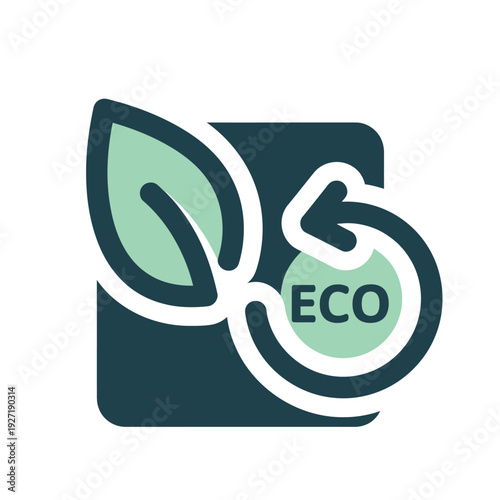 Eco symbol with leaf and recycling arrow for environmental sustainability and natural products