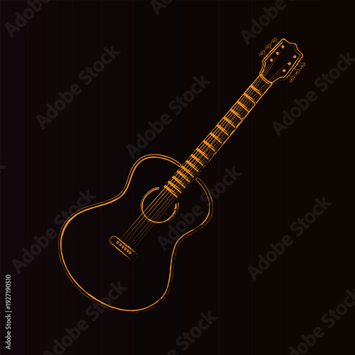 Acoustic guitar chalk brush doodles illustration