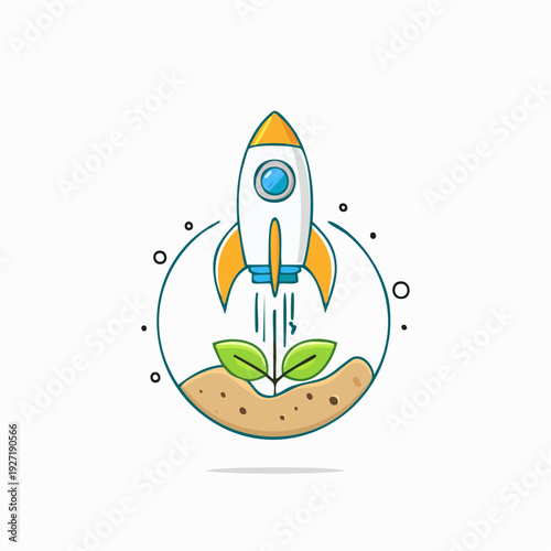 Cartoon Rocket Launching from the Ground.