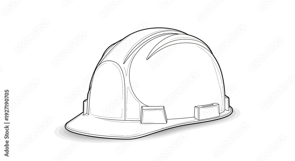Fototapeta premium A simple line drawing of a hard hat viewed from the side on a plain background