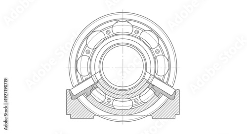 Technical drawing of a mechanical component with circular shape and symmetrical design, viewed from directly above, illustrating industrial engineering details.