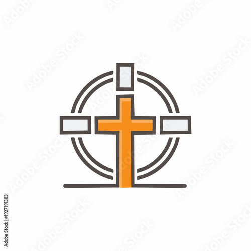 Orange Cross Symbol in Circle Design.